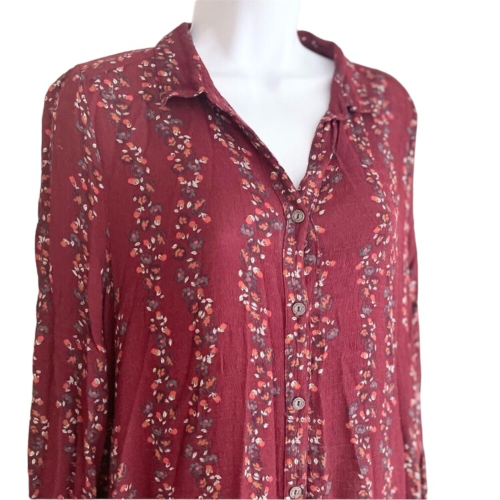 Free People burgundy floral long sleeve button down shirtdress with pockets, XS - Picture 6 of 14